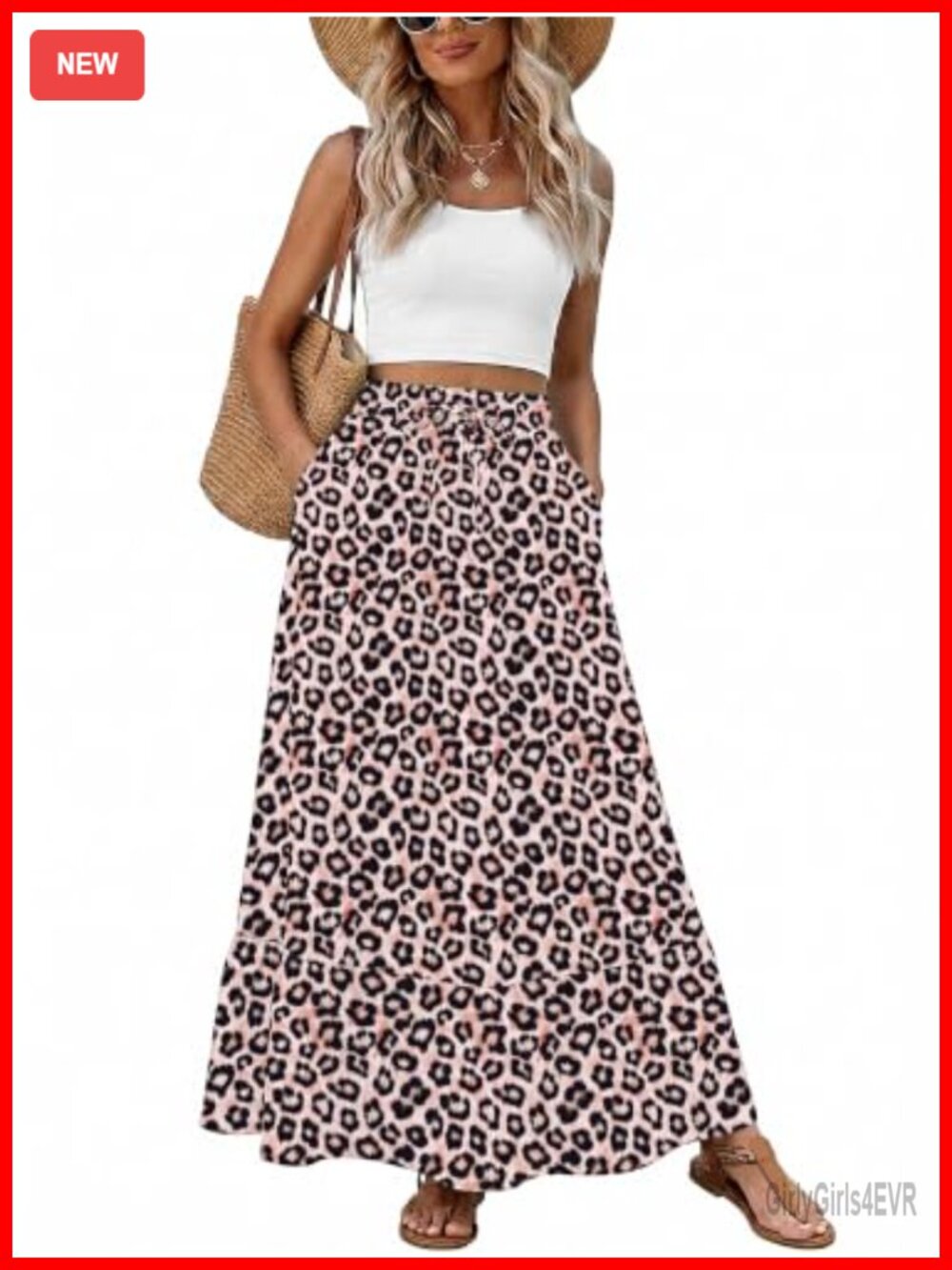 High Waisted Maxi Skirt with Pockets Boho Ruffle Hem Flowy Long
